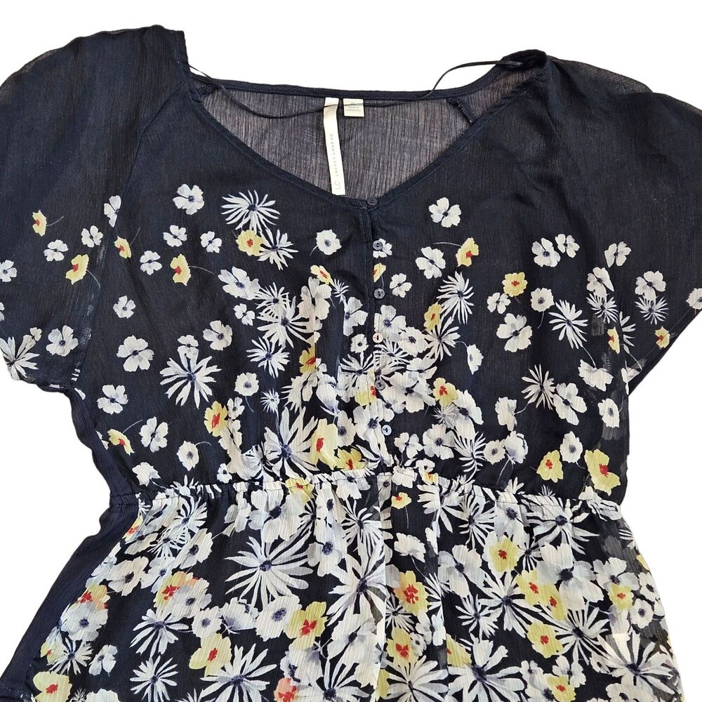 LC Lauren Conrad Women's Black Floral Sheer Short Sleeve Top Size XL